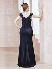 Robe Fourreau en Crêpe Stretch avec Fente Bleu Marine Grande Taille
