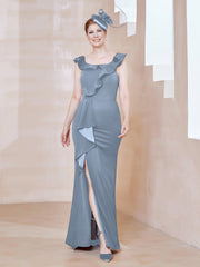 Robe Fourreau en Crêpe Stretch avec Fente Bleu Poudré