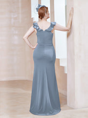 Robe Fourreau en Crêpe Stretch avec Fente Bleu Poudré