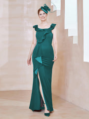 Robe Fourreau en Crêpe Stretch avec Fente Paon Grande Taille
