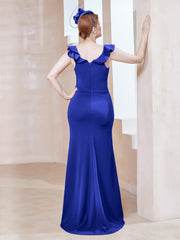 Robe Fourreau en Crêpe Stretch avec Fente Bleu Royale Grande Taille