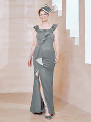 Robe Fourreau en Crêpe Stretch avec Fente Gris Acier Grande Taille