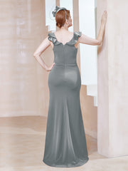 Robe Fourreau en Crêpe Stretch avec Fente Gris Acier Grande Taille