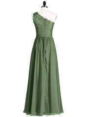 Une Epaule Mousseline et Dentelle Robe avec Fente Olive Verte Grande Taille