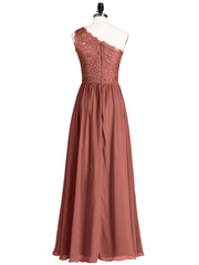 Une Epaule Mousseline et Dentelle Robe avec Fente terracotta Grande Taille