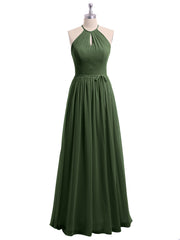 Longue Licou Mousseline Robes Avec Dos Nu Olive Verte