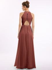 Longue Licou Mousseline Robes Avec Dos Nu terracotta Grande Taille