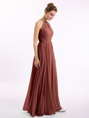 Longue Licou Mousseline Robes Avec Dos Nu terracotta Grande Taille