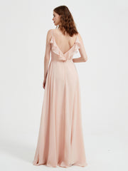Spaghetti Bretelles Col En V Robes Avec Fente Rose Perle