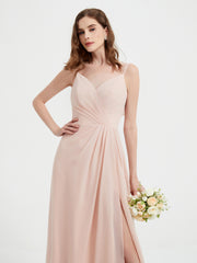 Spaghetti Bretelles Col En V Robes Avec Fente Rose Perle Grande Taille