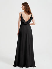 Spaghetti Bretelles Col En V Robes Avec Fente Noir Grande Taille