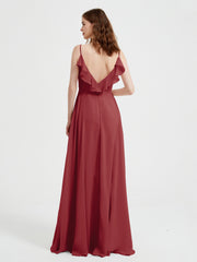 Spaghetti Bretelles Col En V Robes Avec Fente Bordeaux Grande Taille