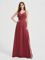 Spaghetti Bretelles Col En V Robes Avec Fente Cannelle Rose Grande Taille