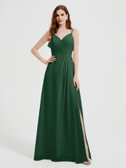 Spaghetti Bretelles Col En V Robes Avec Fente Vert Foncé Grande Taille
