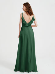 Spaghetti Bretelles Col En V Robes Avec Fente Vert Foncé Grande Taille