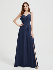 Spaghetti Bretelles Col En V Robes Avec Fente Bleu Marine Grande Taille