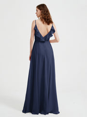 Spaghetti Bretelles Col En V Robes Avec Fente Bleu Marine Grande Taille