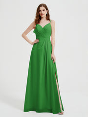 Spaghetti Bretelles Col En V Robes Avec Fente Vert Grande Taille