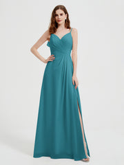 Spaghetti Bretelles Col En V Robes Avec Fente Jade Grande Taille