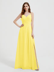 Spaghetti Bretelles Col En V Robes Avec Fente Citron Grande Taille