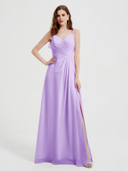 Spaghetti Bretelles Col En V Robes Avec Fente Lilas