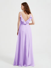 Spaghetti Bretelles Col En V Robes Avec Fente Lilas Grande Taille
