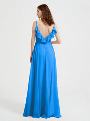 Spaghetti Bretelles Col En V Robes Avec Fente Bleu Océan Grande Taille