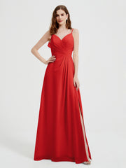 Spaghetti Bretelles Col En V Robes Avec Fente Rouge Grande Taille