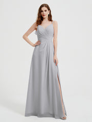 Spaghetti Bretelles Col En V Robes Avec Fente Argent Grande Taille