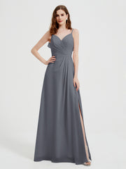 Spaghetti Bretelles Col En V Robes Avec Fente Gris Acier Grande Taille