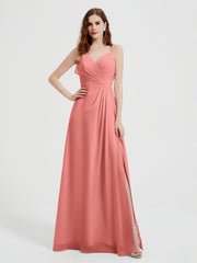 Spaghetti Bretelles Col En V Robes Avec Fente Sunset