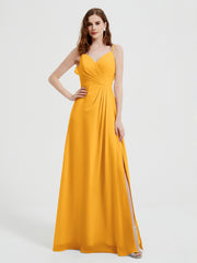 Spaghetti Bretelles Col En V Robes Avec Fente Mandarine Grande Taille