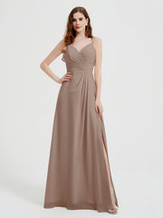Spaghetti Bretelles Col En V Robes Avec Fente Taupe Grande Taille