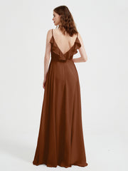Spaghetti Bretelles Col En V Robes Avec Fente terracotta Grande Taille