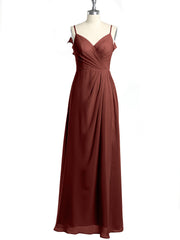 Spaghetti Bretelles Col En V Robes Avec Fente terracotta Grande Taille