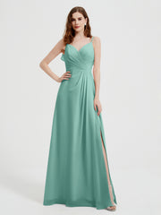 Spaghetti Bretelles Col En V Robes Avec Fente Turquoise Grande Taille