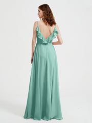 Spaghetti Bretelles Col En V Robes Avec Fente Turquoise Grande Taille