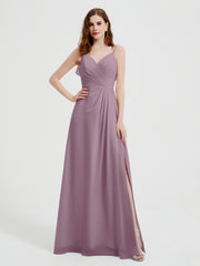 Spaghetti Bretelles Col En V Robes Avec Fente Vintage Mauve