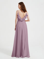 Spaghetti Bretelles Col En V Robes Avec Fente Vintage Mauve Grande Taille
