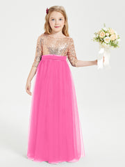 Robe Étincelante de Demoiselle d'Honneur Junior Top en Paillettes Azalée