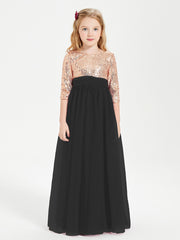 Robe Étincelante de Demoiselle d'Honneur Junior Top en Paillettes Noir