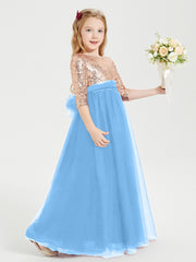 Robe Étincelante de Demoiselle d'Honneur Junior Top en Paillettes Bleu