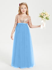 Robe Étincelante de Demoiselle d'Honneur Junior Top en Paillettes Bleu