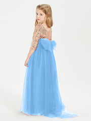Robe Étincelante de Demoiselle d'Honneur Junior Top en Paillettes Bleu