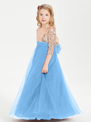 Robe Étincelante de Demoiselle d'Honneur Junior Top en Paillettes Bleu