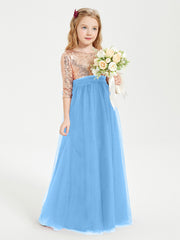 Robe Étincelante de Demoiselle d'Honneur Junior Top en Paillettes Bleu