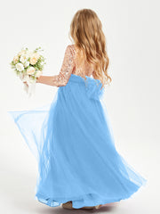 Robe Étincelante de Demoiselle d'Honneur Junior Top en Paillettes Bleu