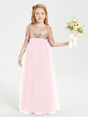 Robe Étincelante de Demoiselle d'Honneur Junior Top en Paillettes Rose Pâle