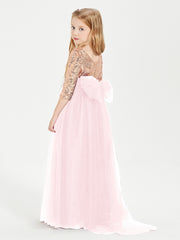 Robe Étincelante de Demoiselle d'Honneur Junior Top en Paillettes Rose Pâle
