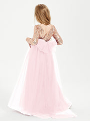 Robe Étincelante de Demoiselle d'Honneur Junior Top en Paillettes Rose Pâle